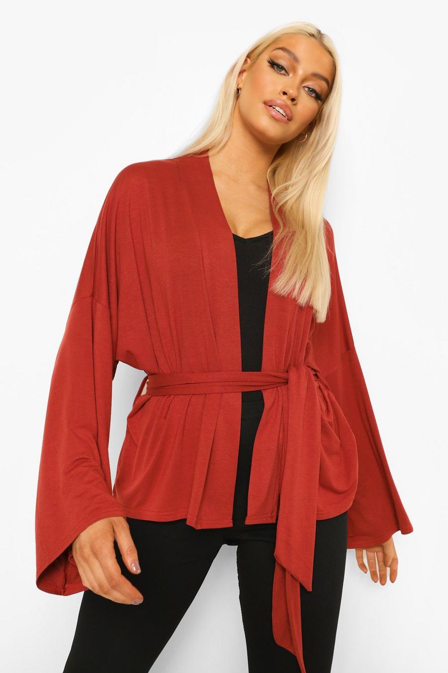 Terracotta Belted Jersey Kimono image number 1