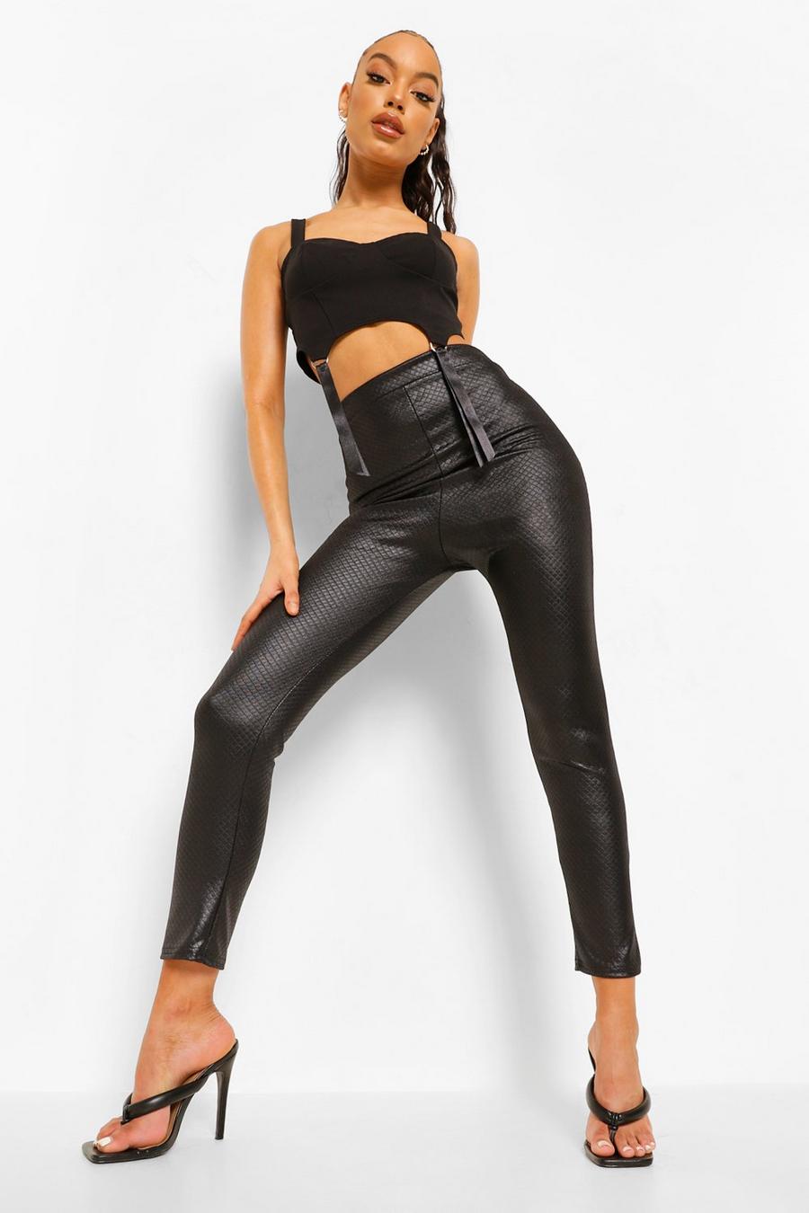 Black Quilted Faux Leather Pu Leggings image number 1