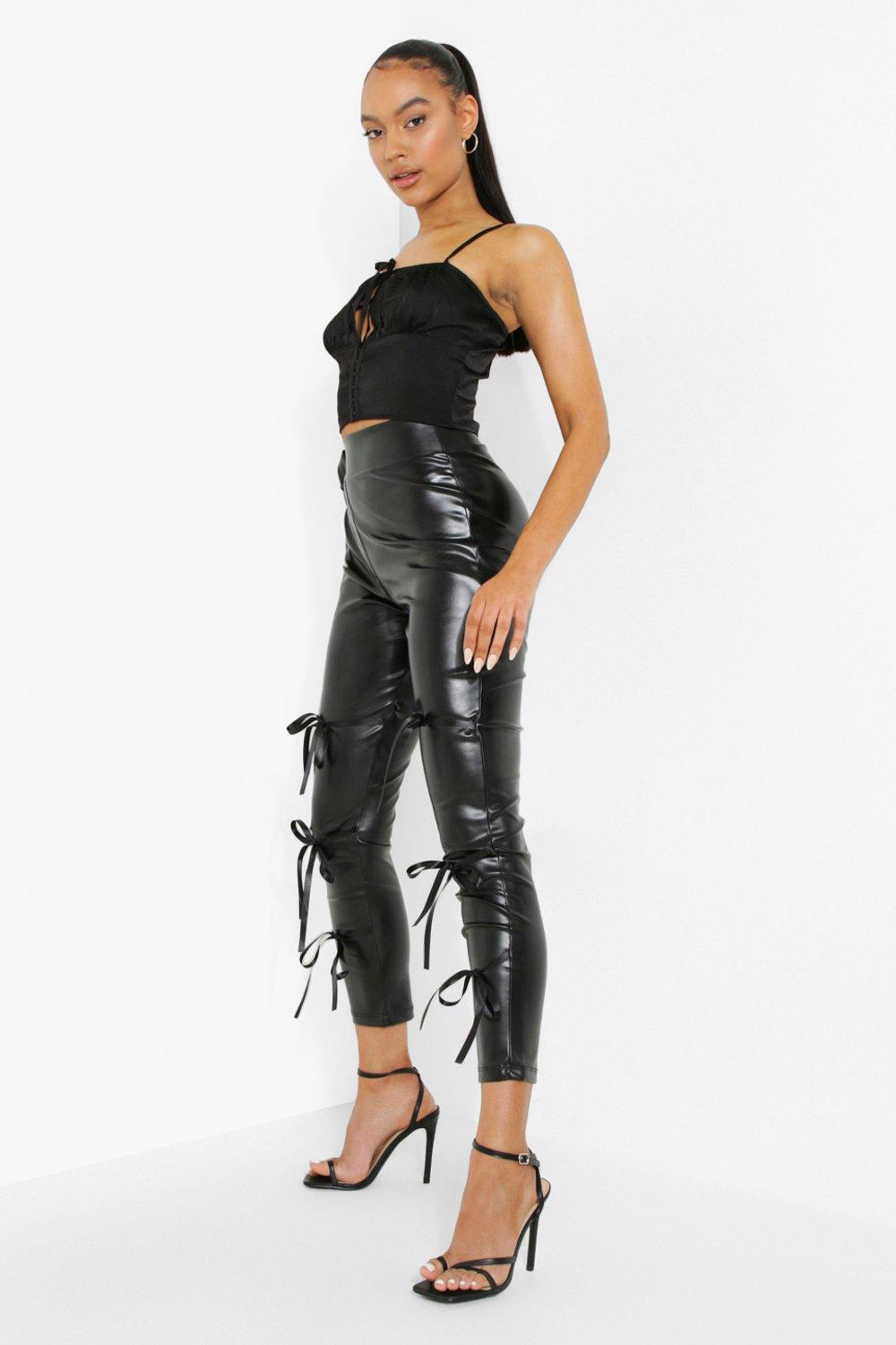 Black faux leather high waisted trousers