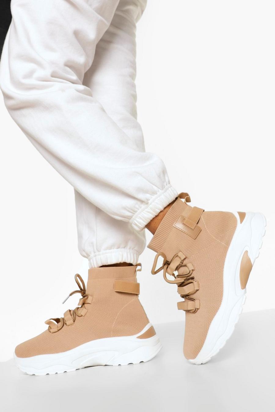 Nude Lace Up Sock Trainer image number 1