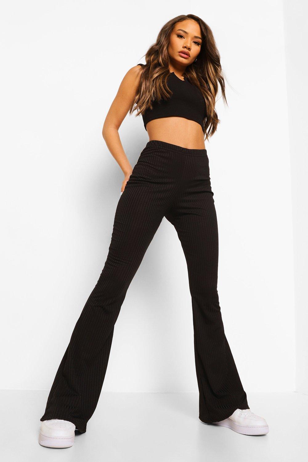 Black Ribbed Flared Trousers, Trousers