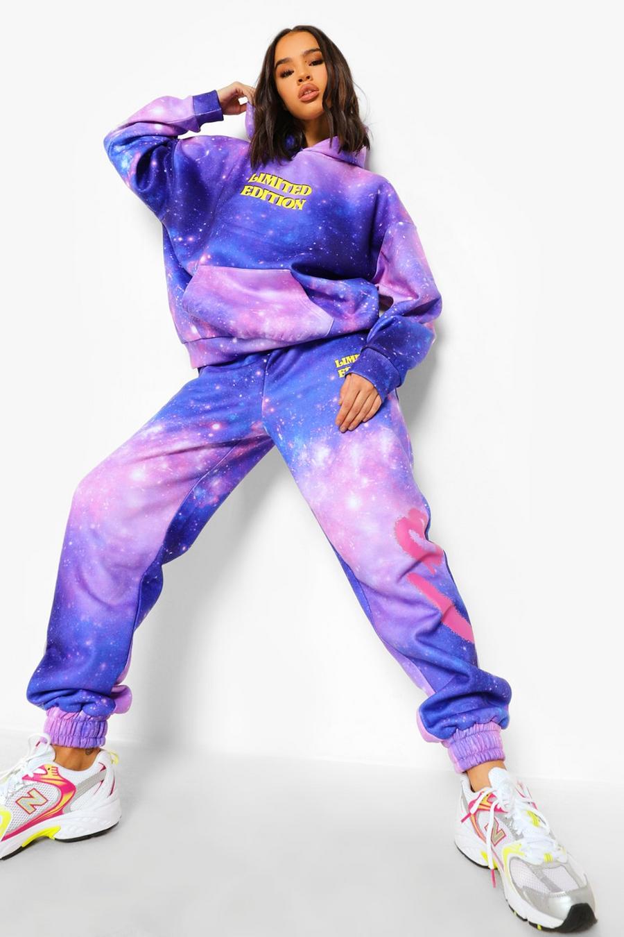 Sweat à capuche et pantalon de survêtement imprimé galaxie, Purple image number 1