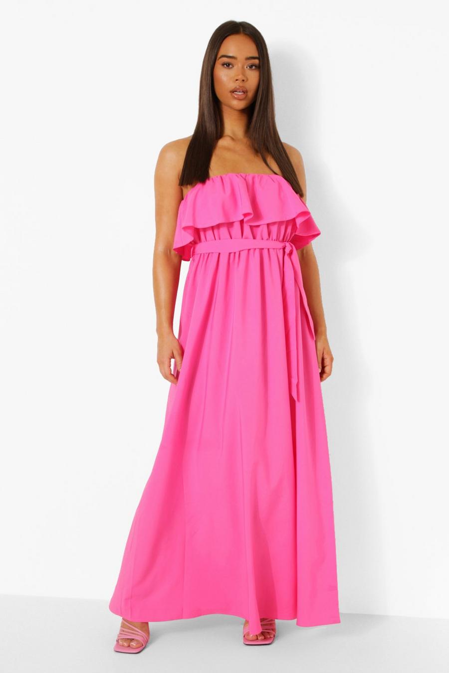 Hot pink Bandeau Frill Tie Waist Maxi Dress image number 1