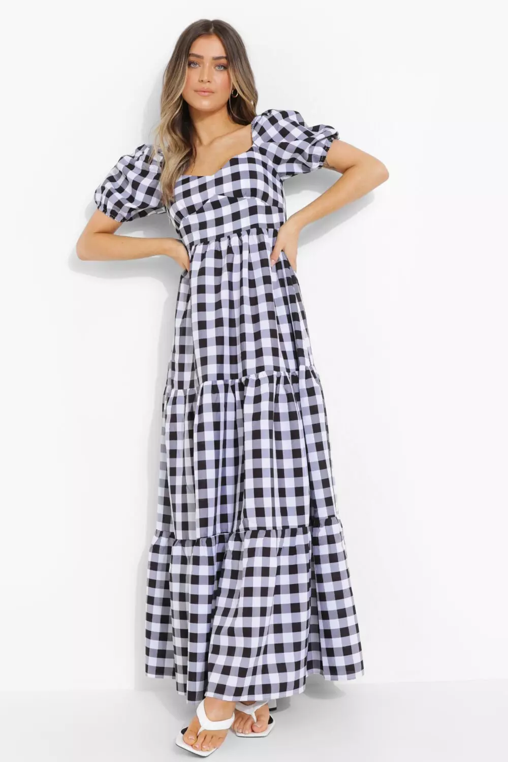 Black and white hot sale checkered maxi dress