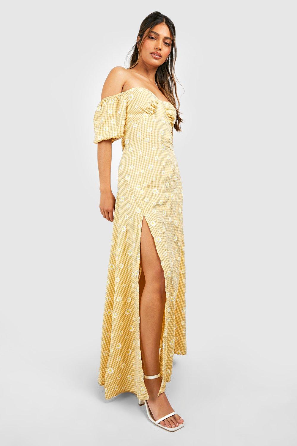 Mustard bardot maxi dress hotsell