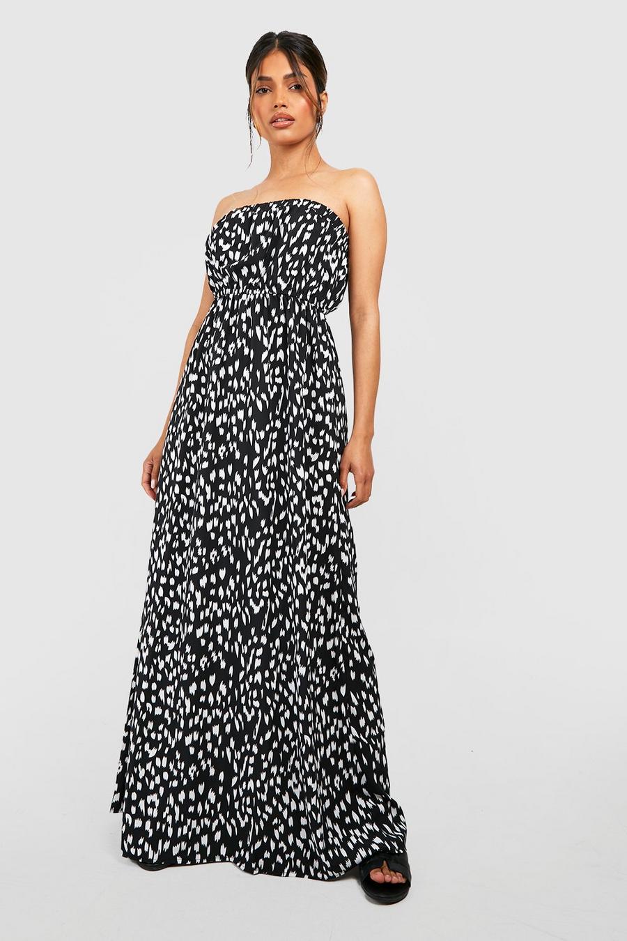 Black Leopard Bandeau Ruffle Maxi Dress image number 1