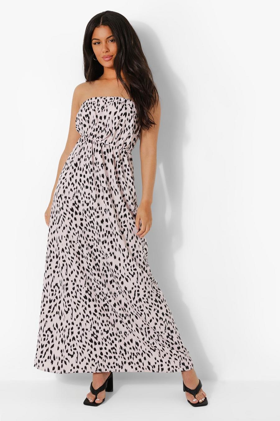 Nude hautfarben Leopard Bandeau Ruffle Maxi Dress
