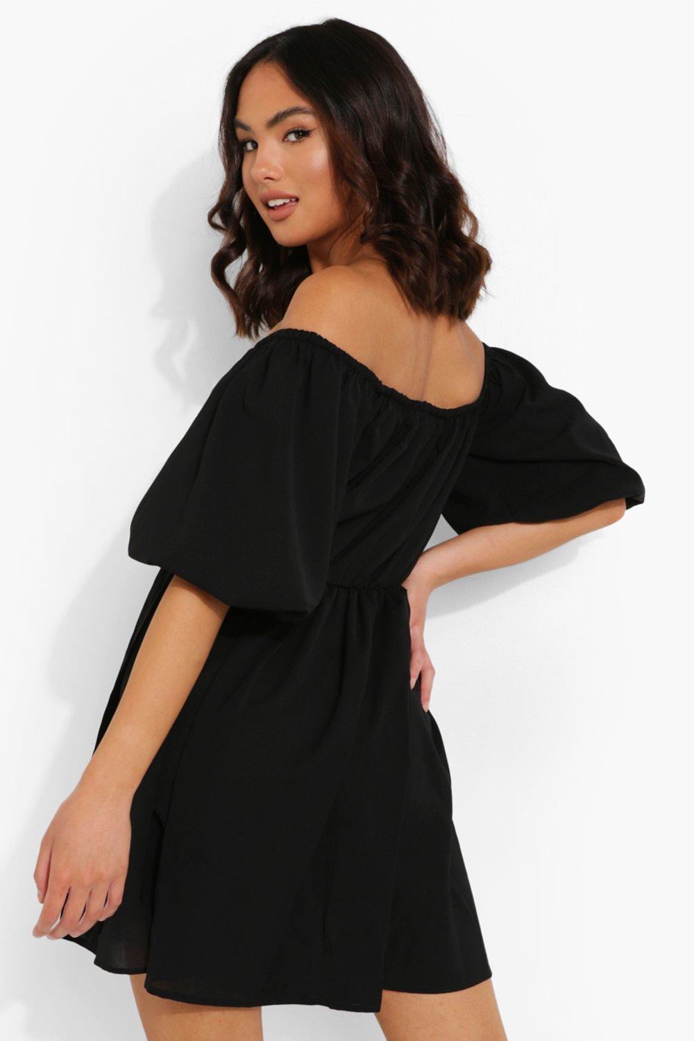 Black bardot 2025 swing dress