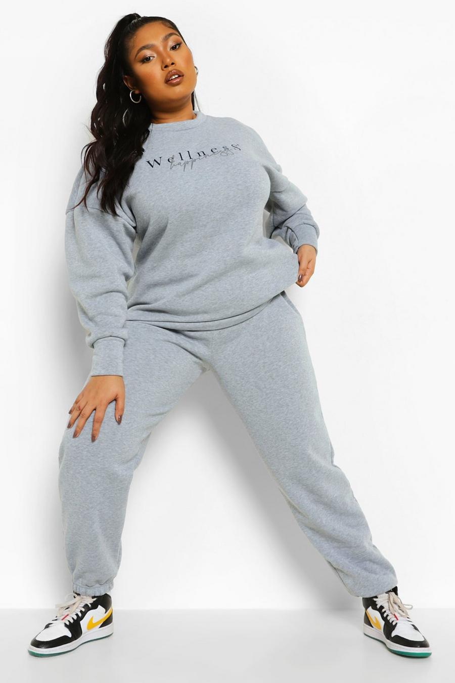 Grey marl Plus Wellness And Happiness Sweat Tracksuit image number 1