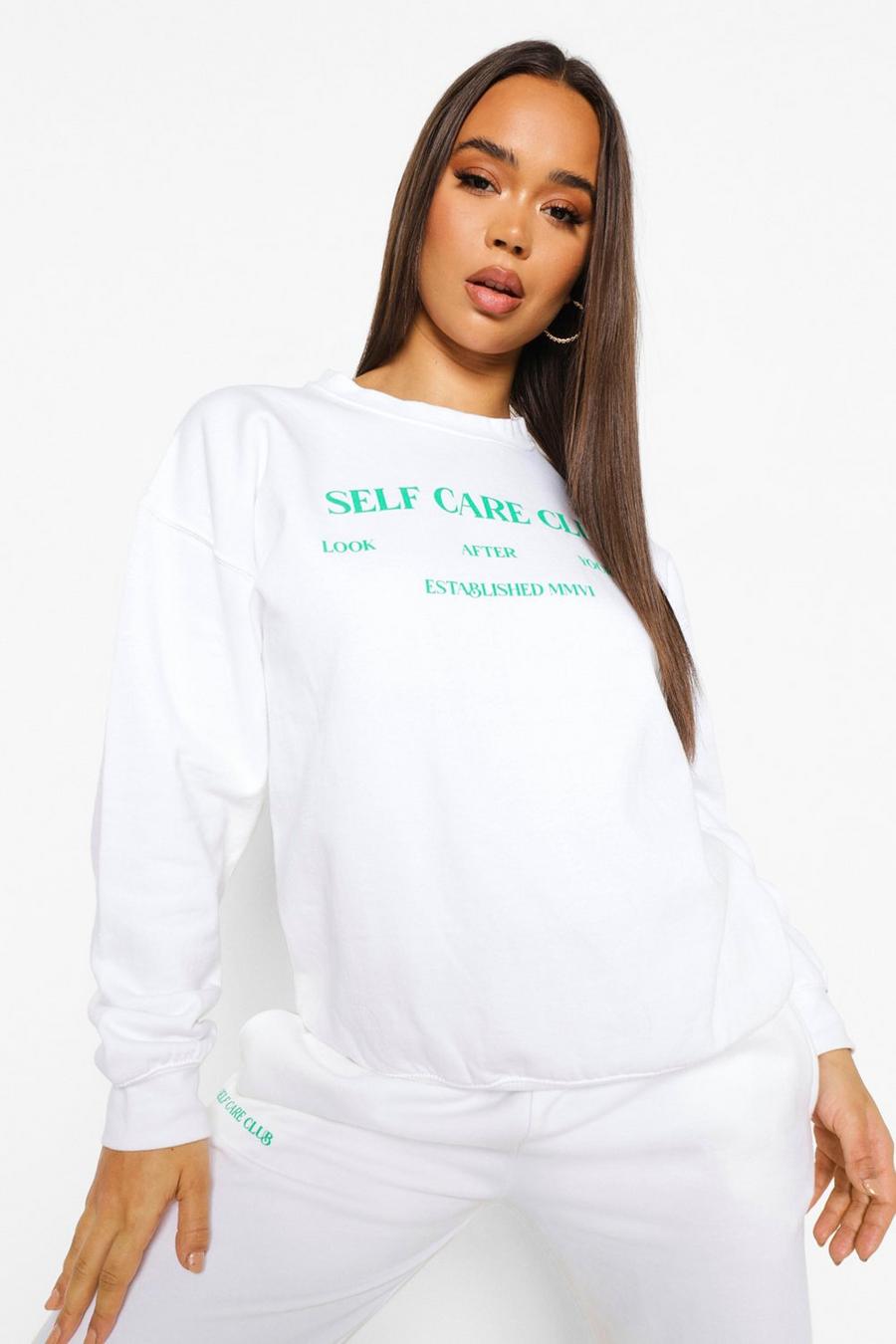 White "Self Care Club" Sweatshirt image number 1