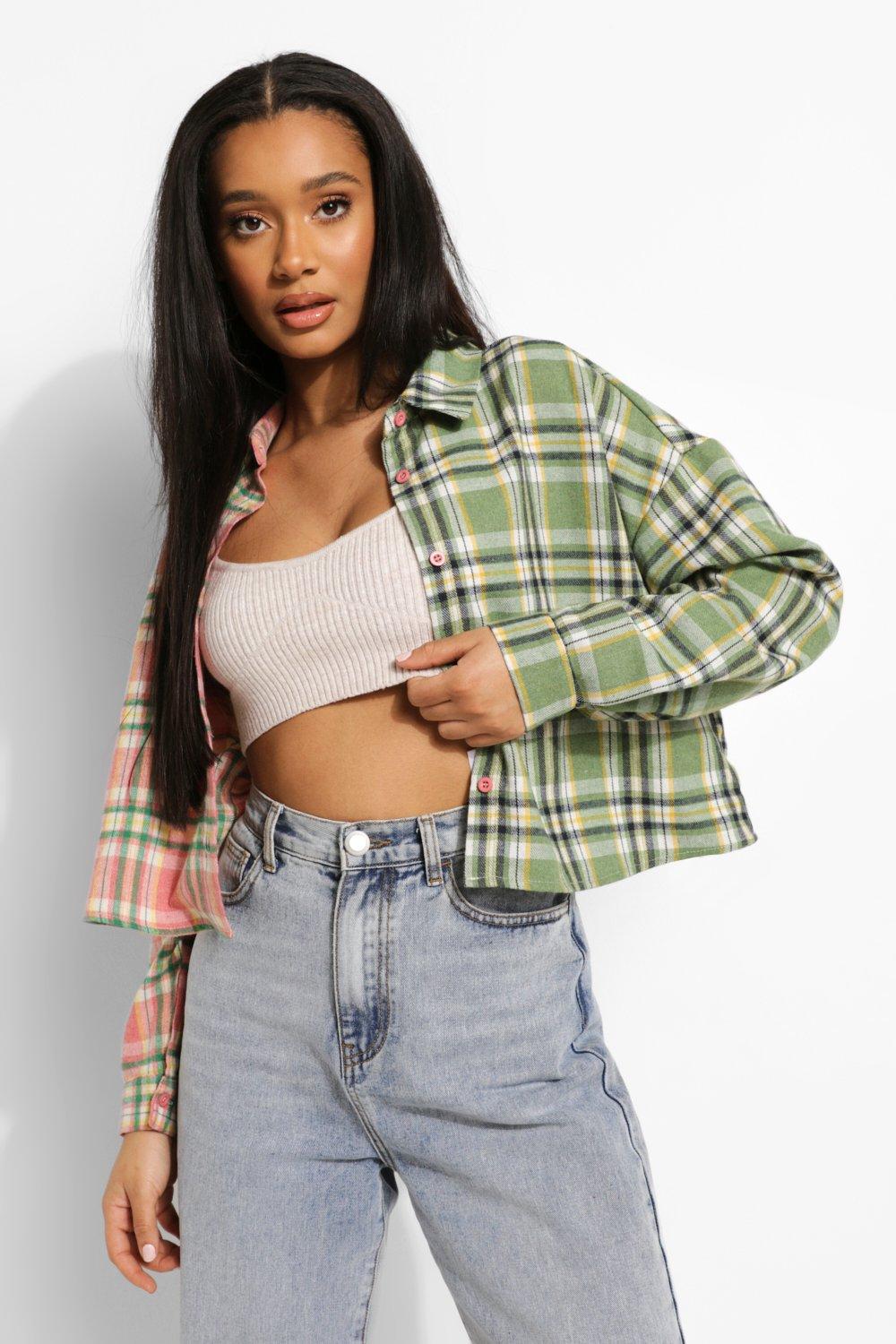 Cropped Checked Flannel Shirt | boohoo NL