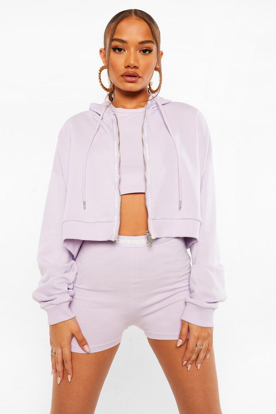 Lilac Kort hoodie med kantband och dragkedja image number 1