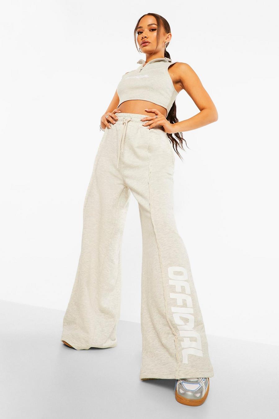 Ash grey Official Seam Detail Wide Leg Track Pants image number 1