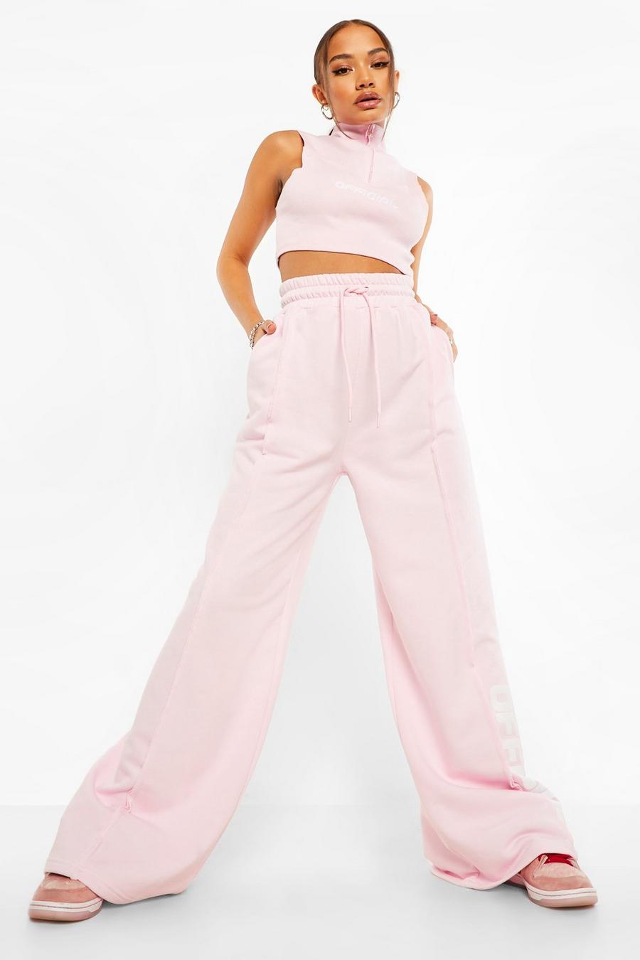 Pantalones de deporte de pierna ancha con detalle en las costuras, Rosa pastel image number 1