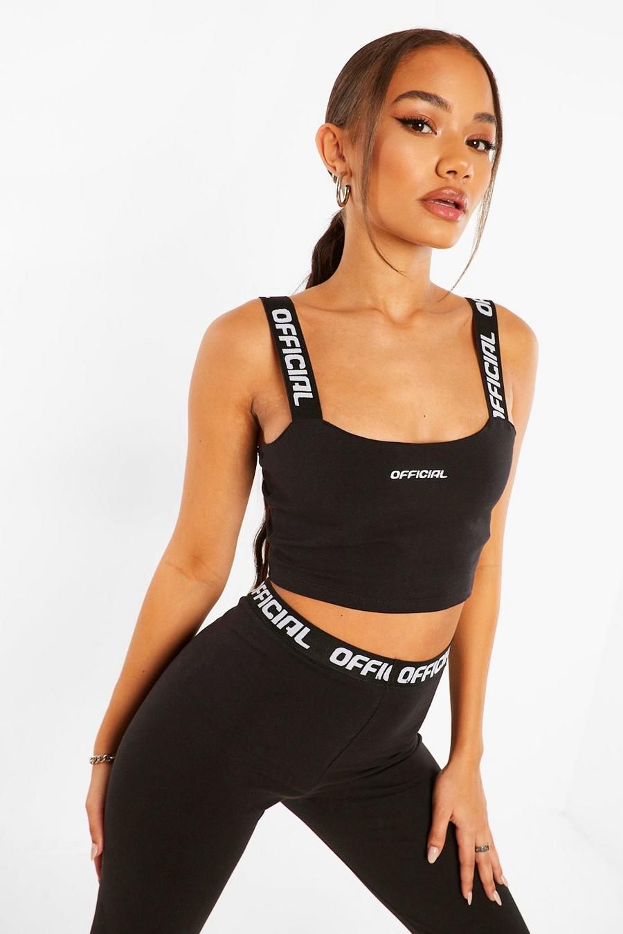 Black Official Tape Detail Strappy Crop Top image number 1