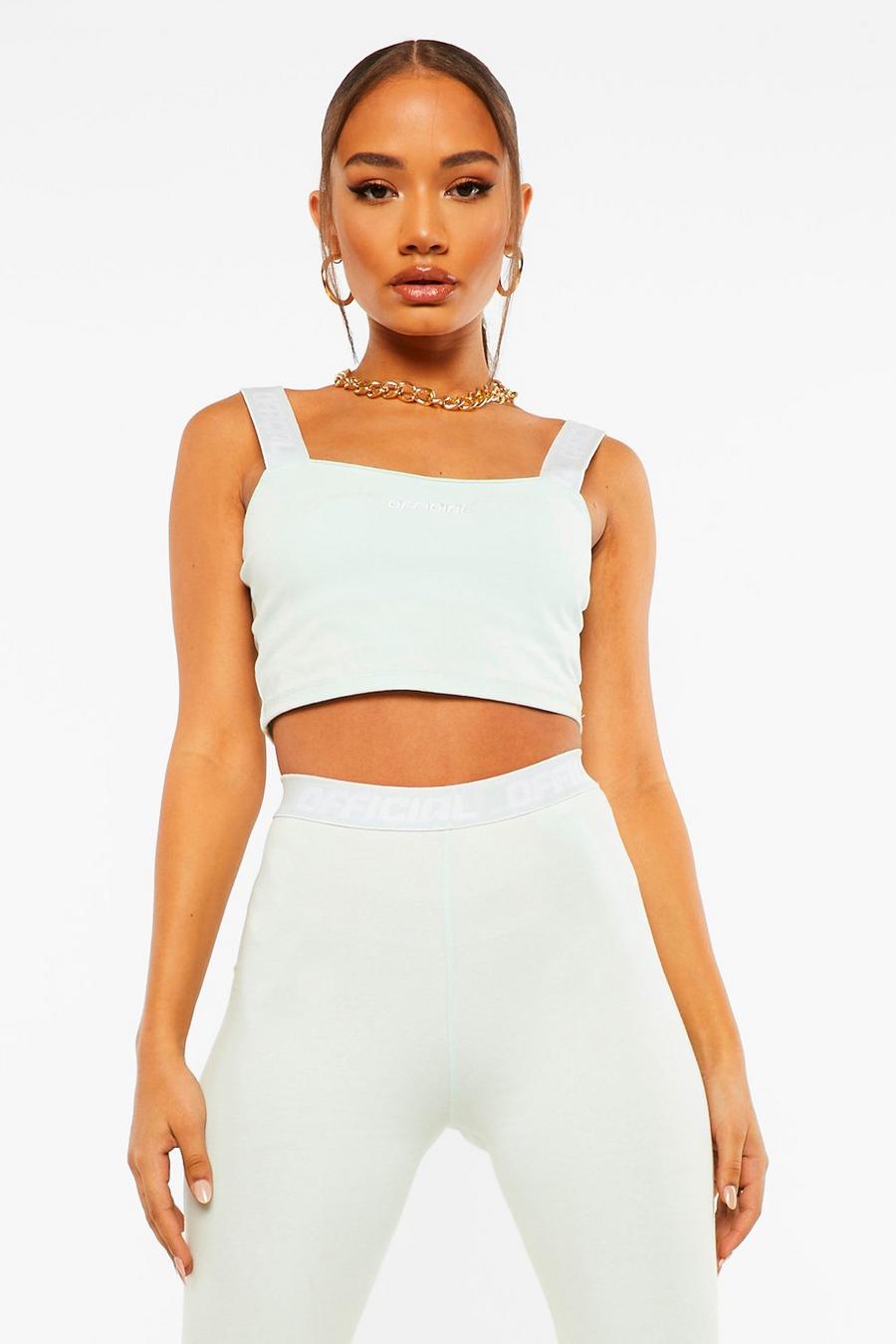 Pastel blue Official Tape Detail Strappy Crop Top image number 1