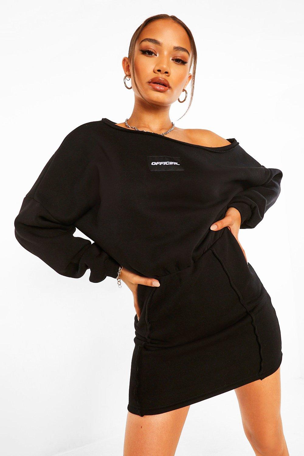Official Label Slash Neck Sweatshirt Dress boohoo UK