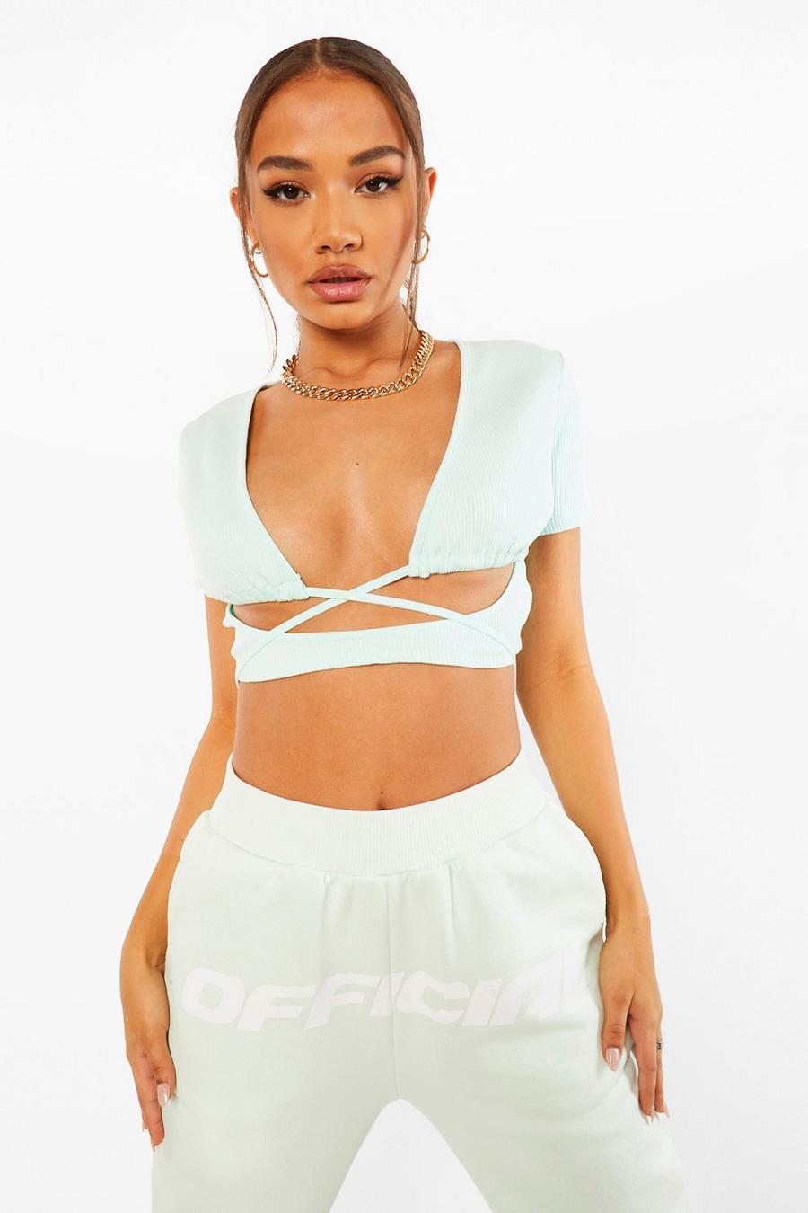 Pastel blue Wrap Around Cut Out Crop Top image number 1
