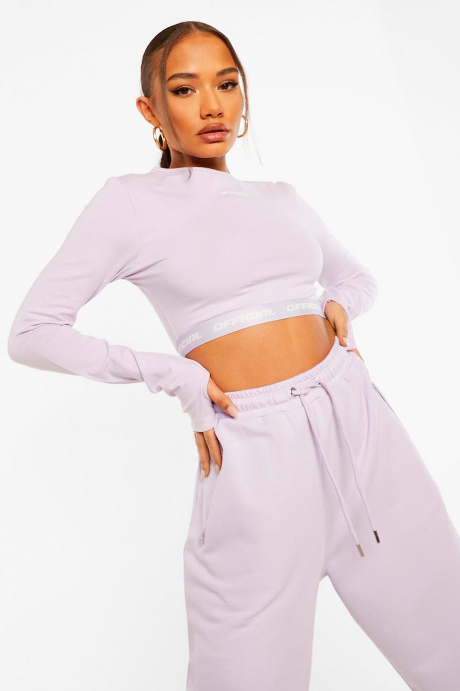 Lilac Official Tape Detail Long Sleeve Crop Top image number 1