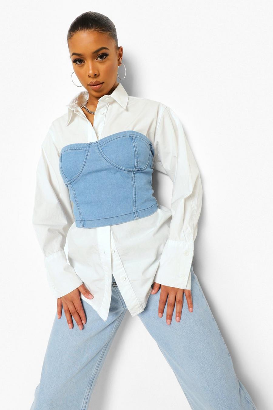 Light blue Cupped Denim Corset & Shirt 2 In 1 image number 1