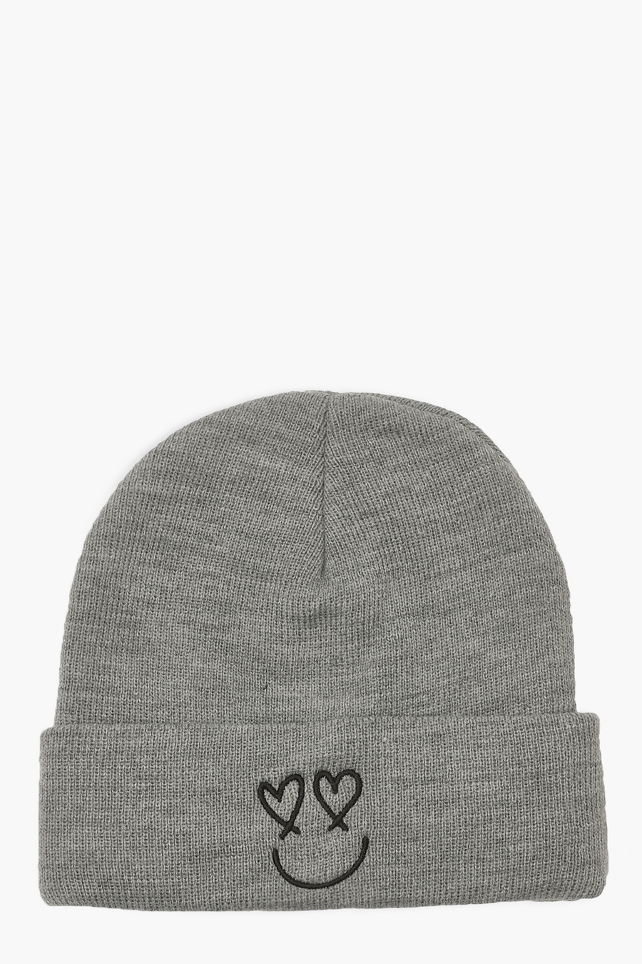 Grey Happy Face Rib Beanie image number 1