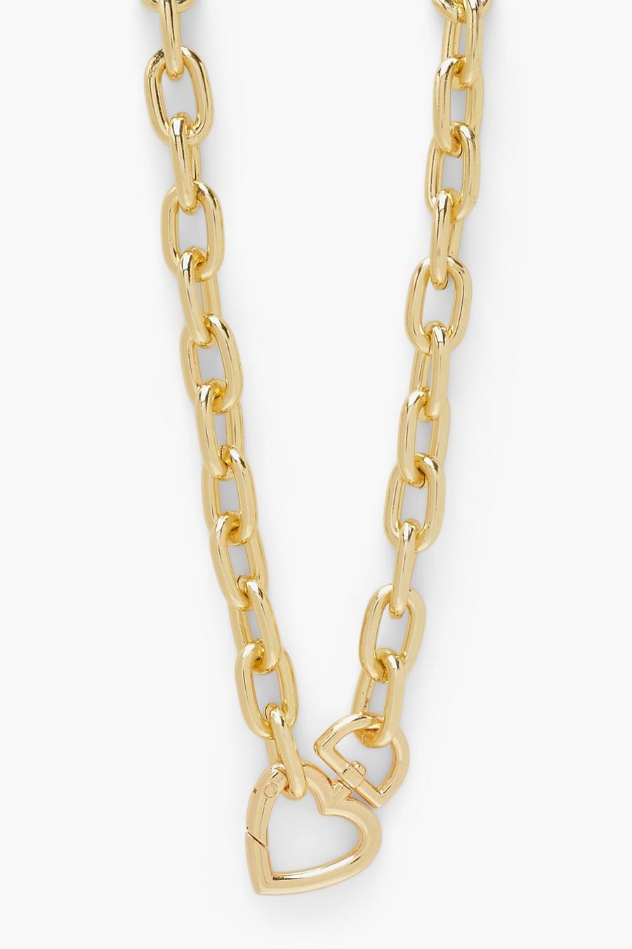 Gold Heart Lock Clip Chunky Chain Necklace image number 1
