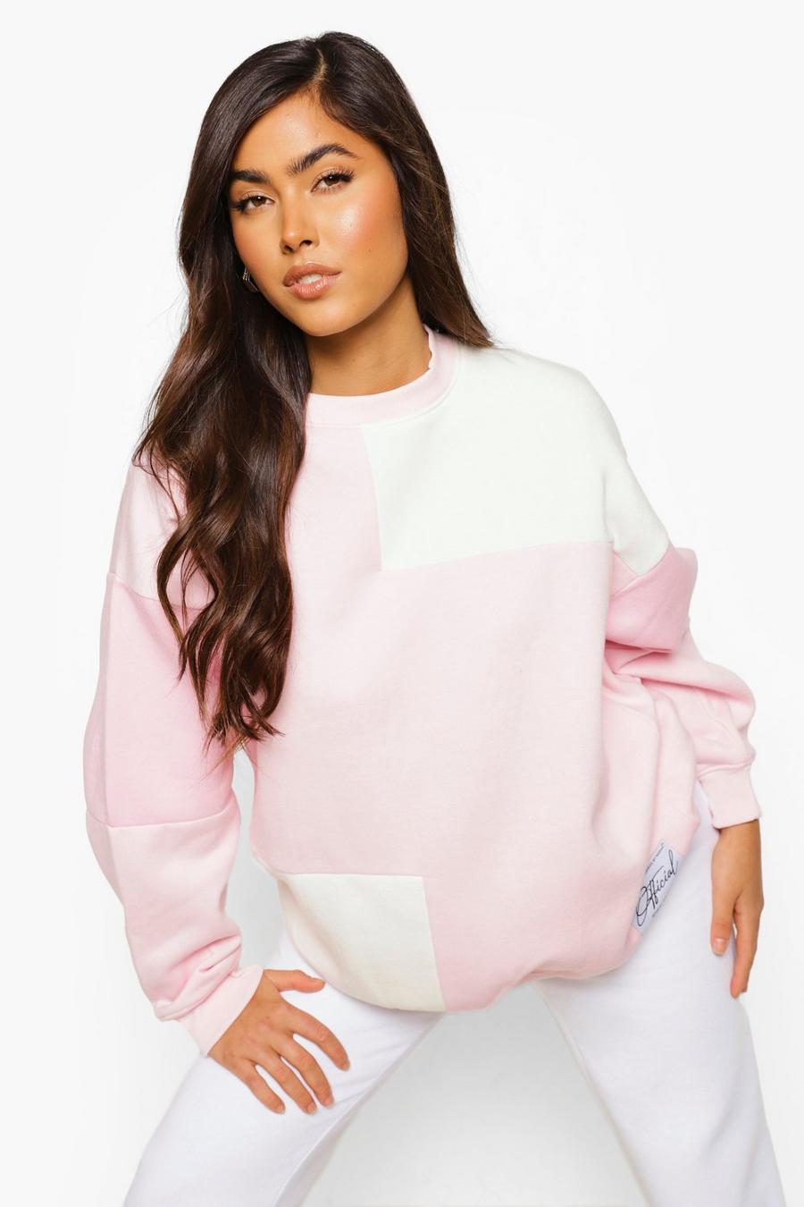 Pinkfarbener Pullover mit Colorblock und Official-Label, Rosa image number 1