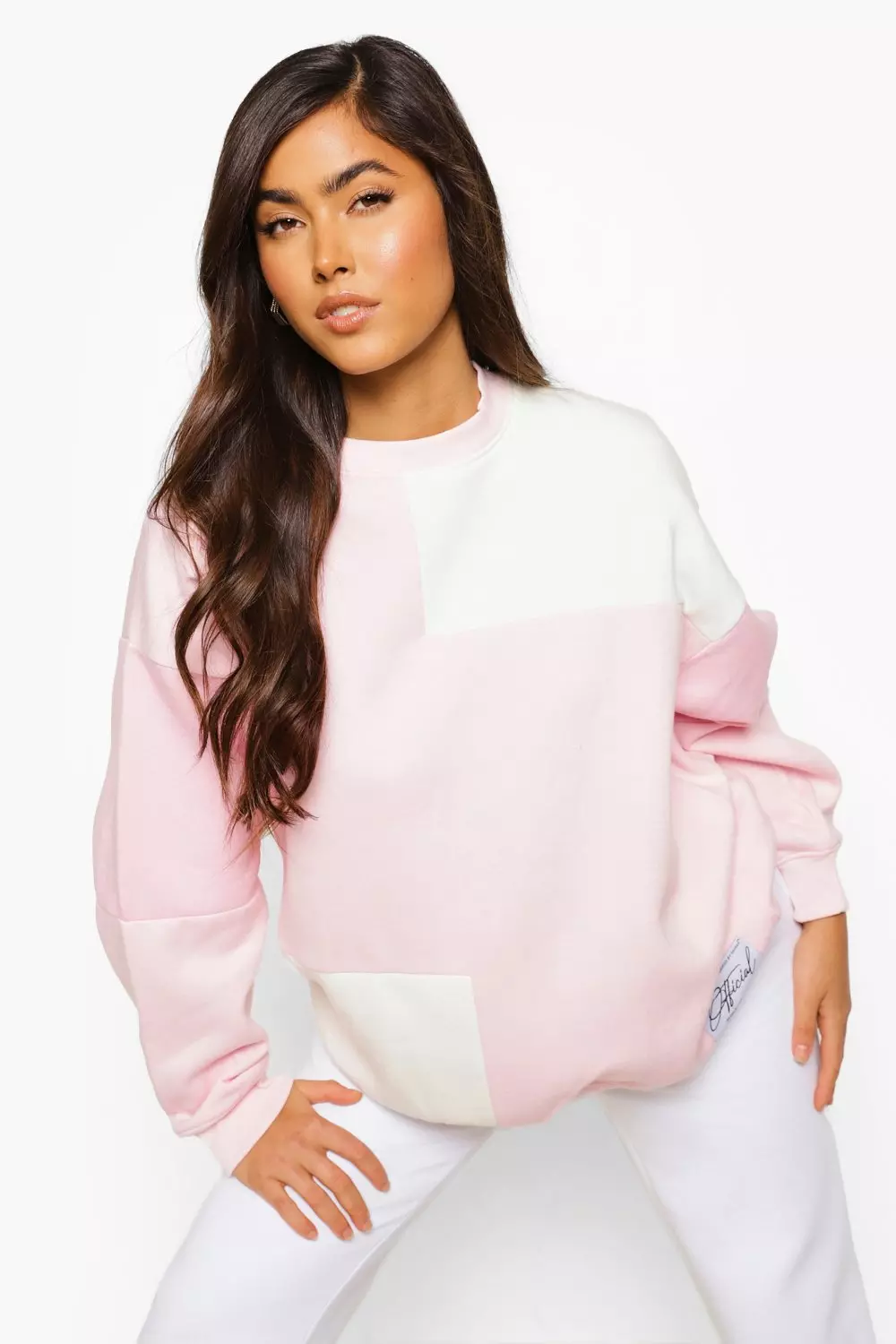 Pink color block outlet sweater