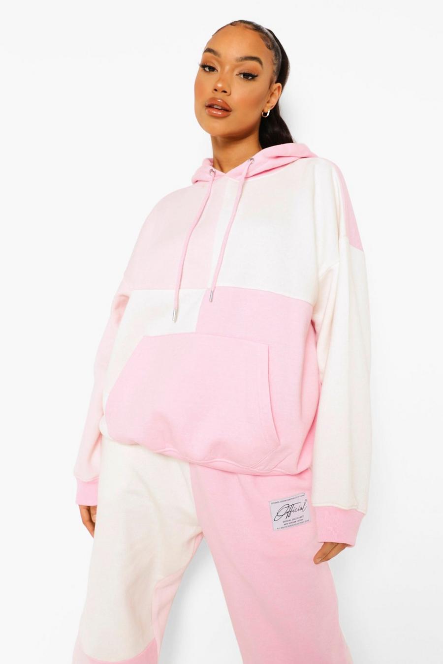 Pink Monochrome Colour Block Hoodie image number 1
