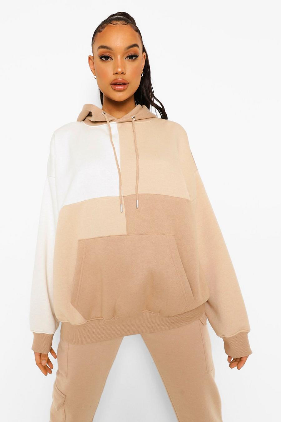Taupe Monochrome Colour Block Hoodie image number 1