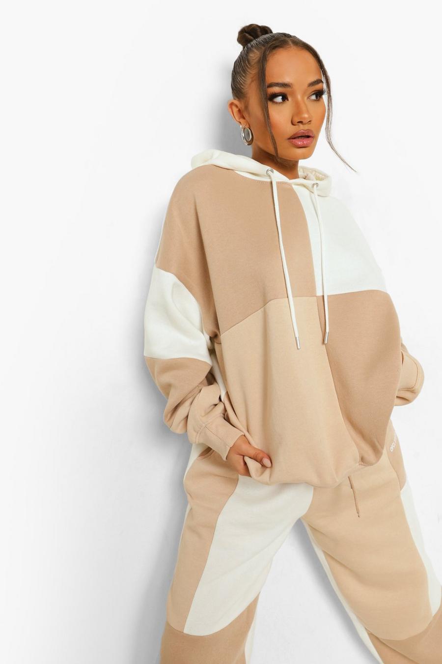 Taupe Patchwork Tonal Color Block Tracksuit image number 1