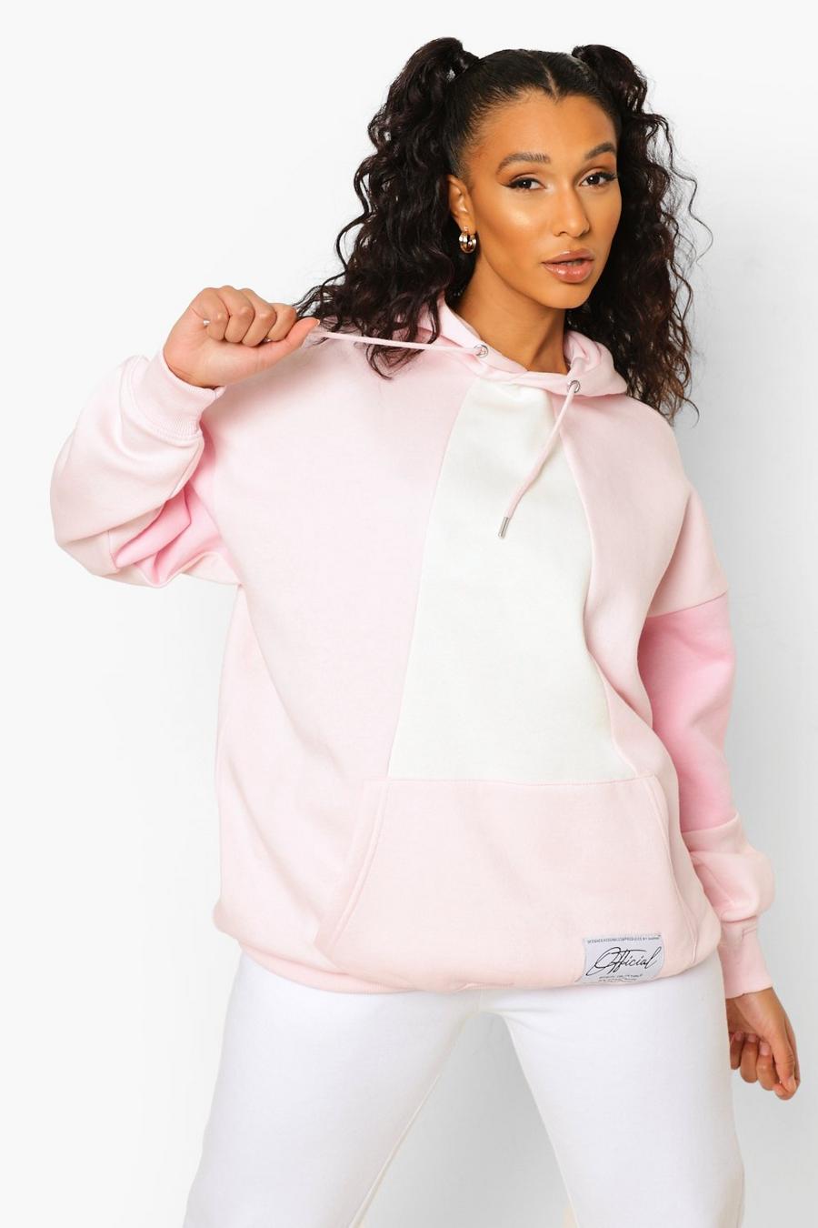 Pink Blue Official Label Colour Block Hoodie image number 1