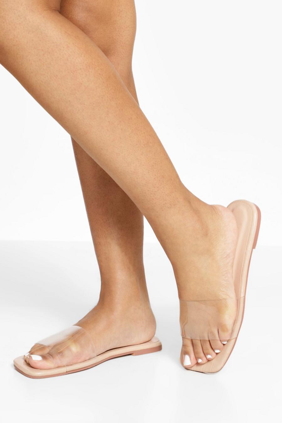 Nude Wide Fit Croc Clear Flat Mule image number 1