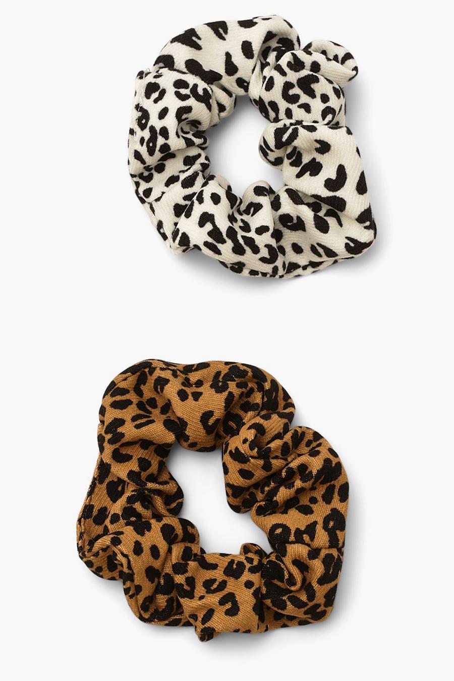 2er Pack gemischte Leoparden Scrunchies, Black image number 1