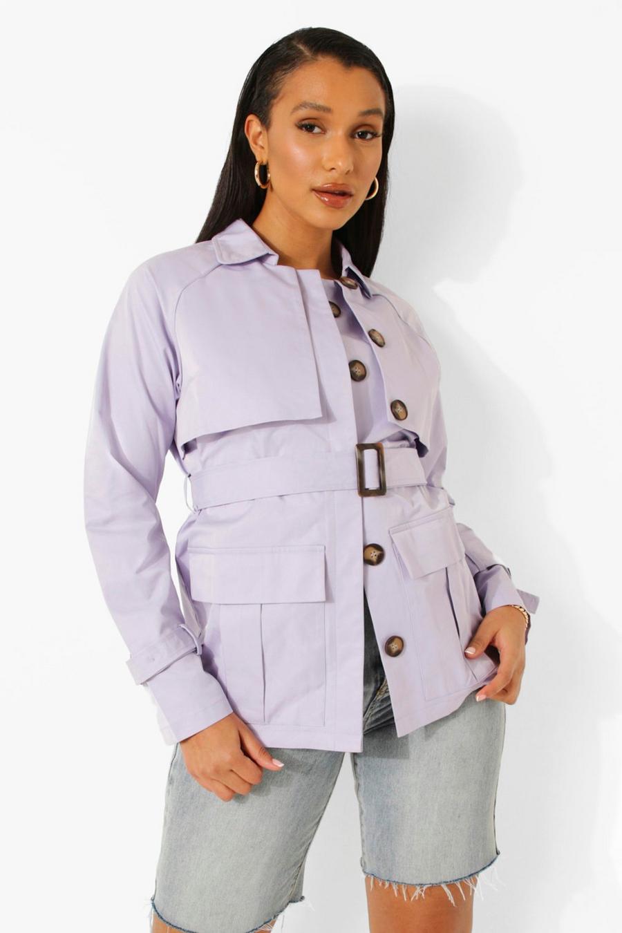 Lilac Belted Utility Short Trench Coat image number 1