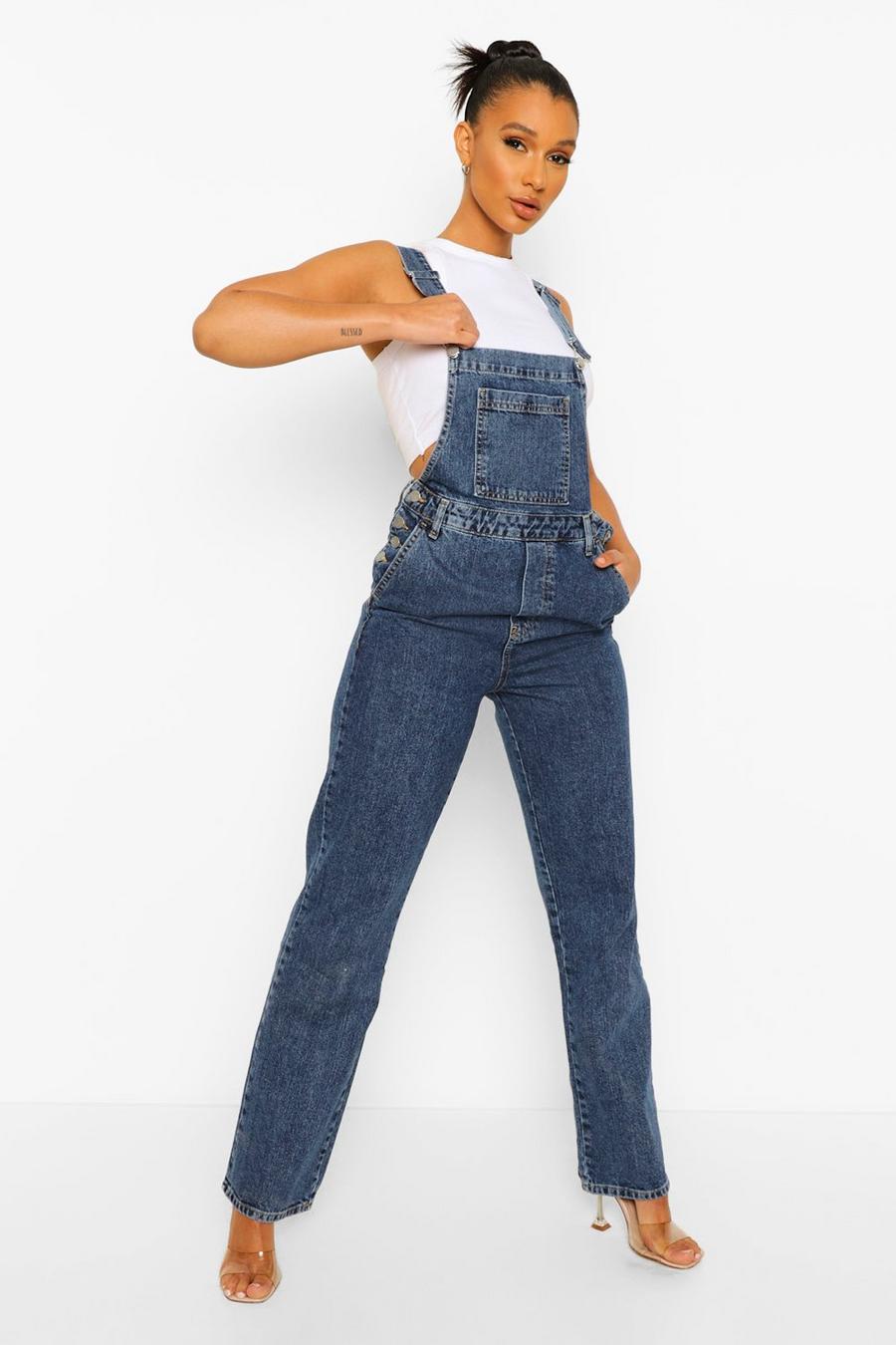 אינדיגו דהוי אוברול מבד ג'ינס בגזרת בויפרנד image number 1