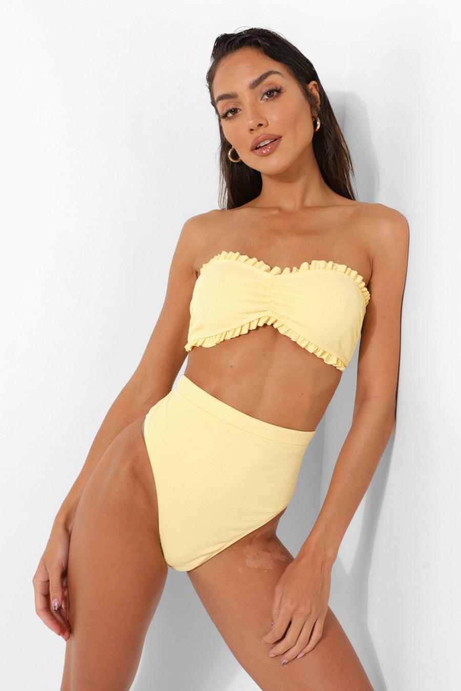 Slip bikini testurizzato e sgambato a vita alta , Giallo limone image number 1