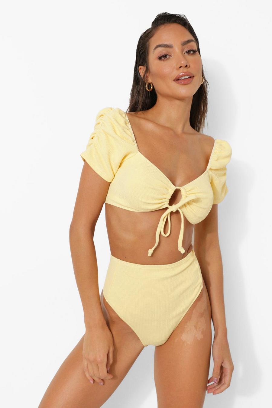 Lemon Textured Father Front Bikini Crop Top image number 1