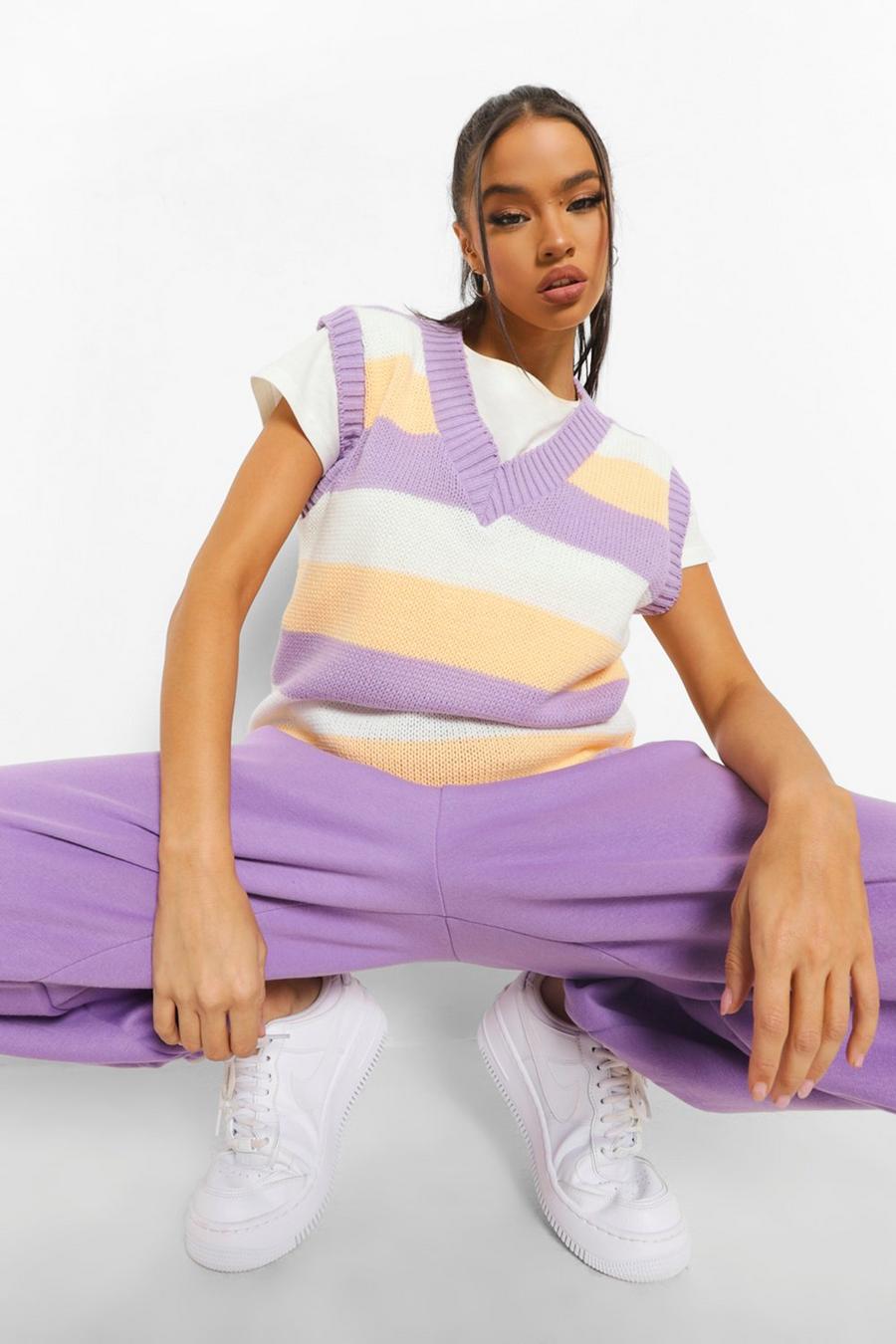 Lilac Pastel Stripe Sweater Tank Top image number 1