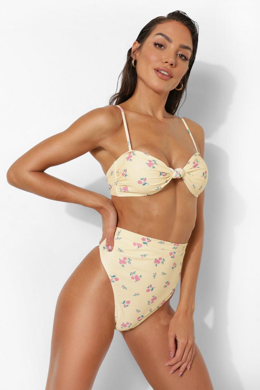 Lemon Blommig bikiniöverdel med knut image number 1