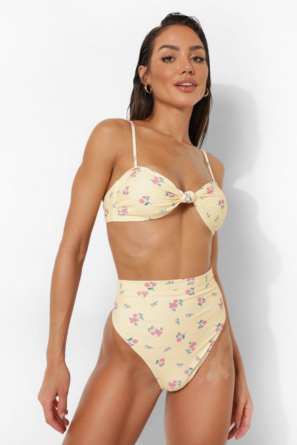 Haut de maillot de bain bandeau fleurs et noeud sur le devant