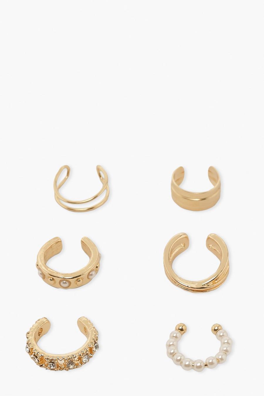 Multipack de 6 ear cuffs con piedras y perlas , Dorado image number 1