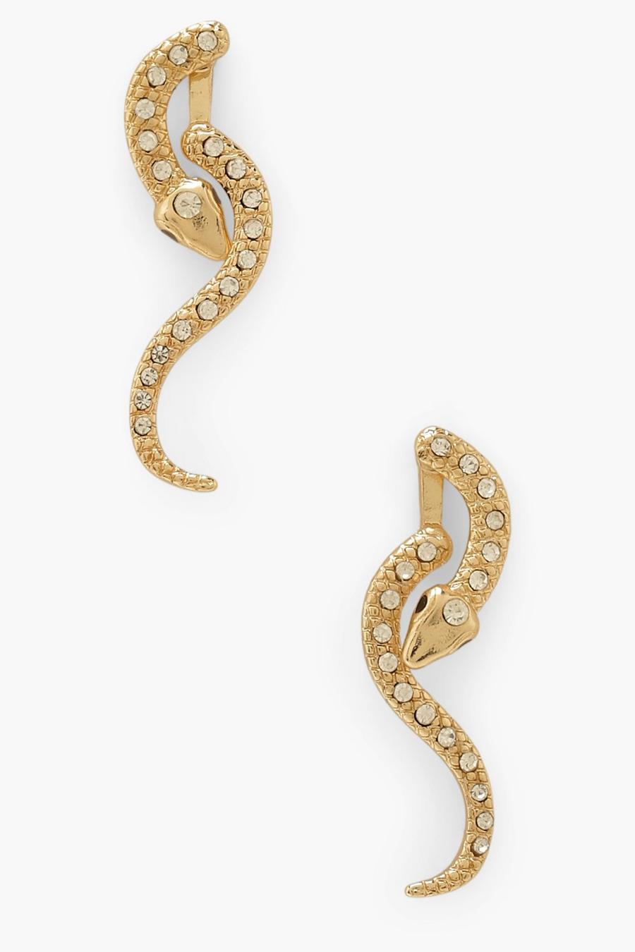 Strassbesetzte Ohrringe mit Schlangen-Motiv vorn und hinten, Gold image number 1