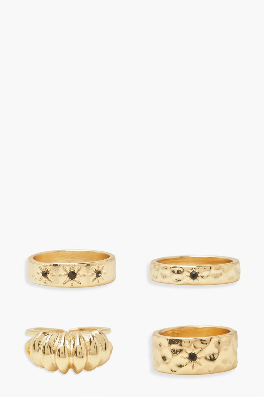 Gold Black Stone Textured Surface Ring Pack image number 1