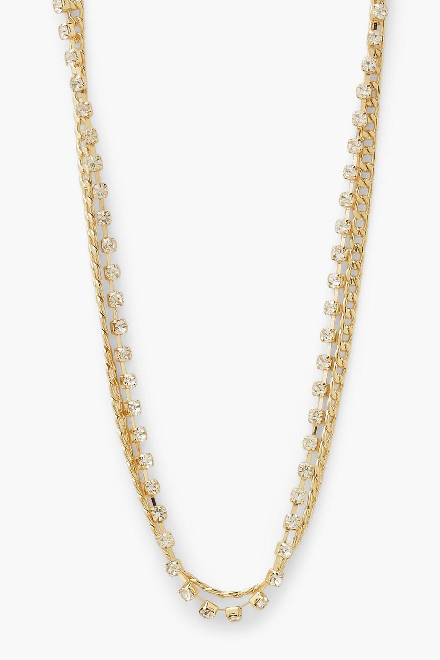 Gold Chain And Diamante Layered Choker Necklace image number 1