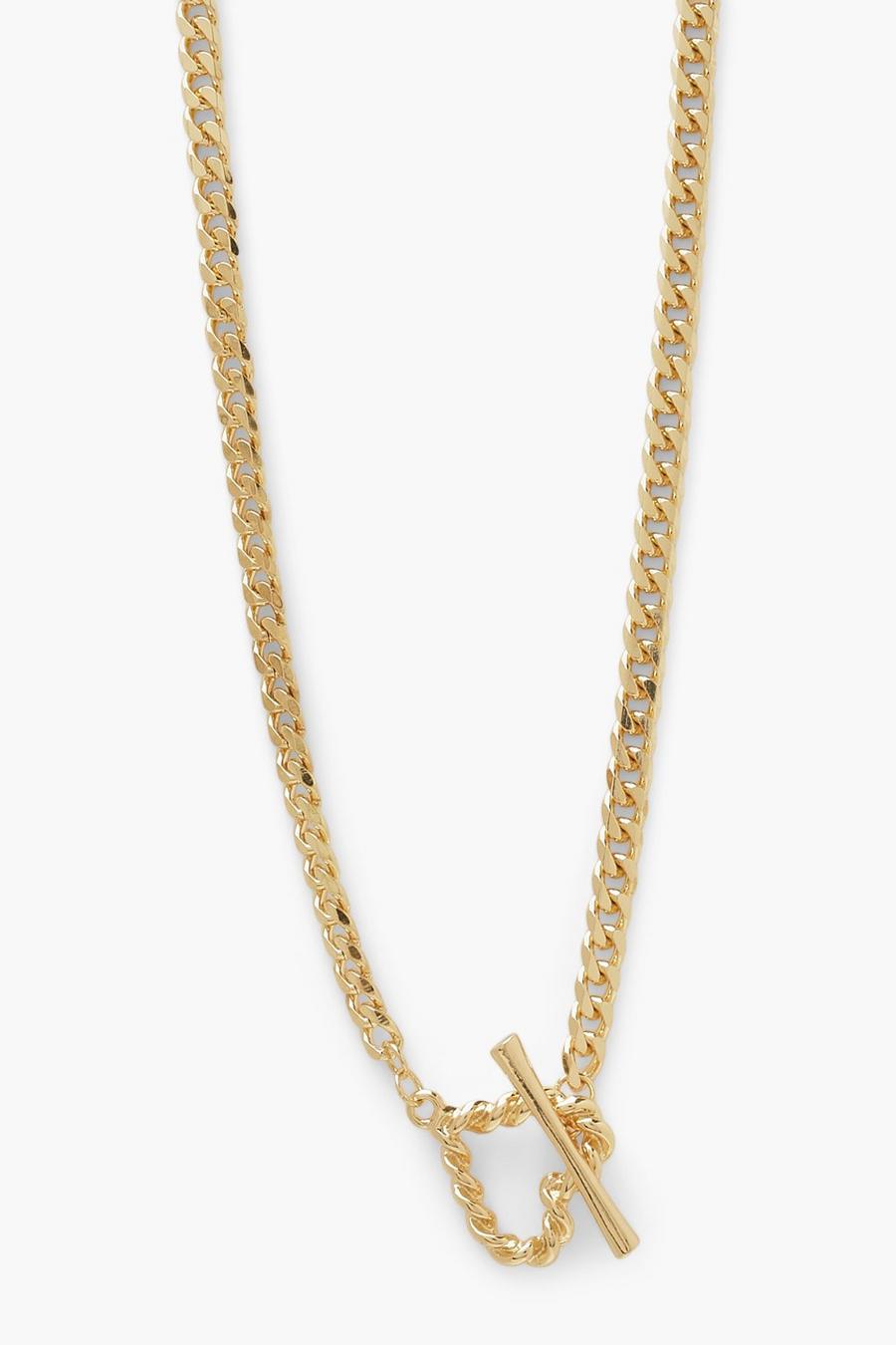 Gold Twist Heart T Bar Toggle Necklace image number 1