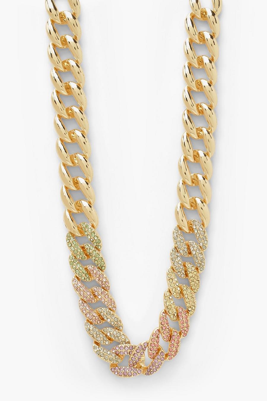 Pastellfarbene, grobe Halskette mit Pavé  , Gold image number 1