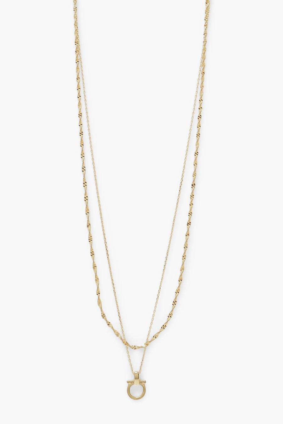 Gold T Bar Knot Top Layered Necklace image number 1