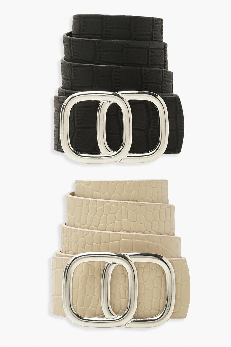 Conjunto de 2 cinturones estilo boyfriend con anilla doble, Negro image number 1