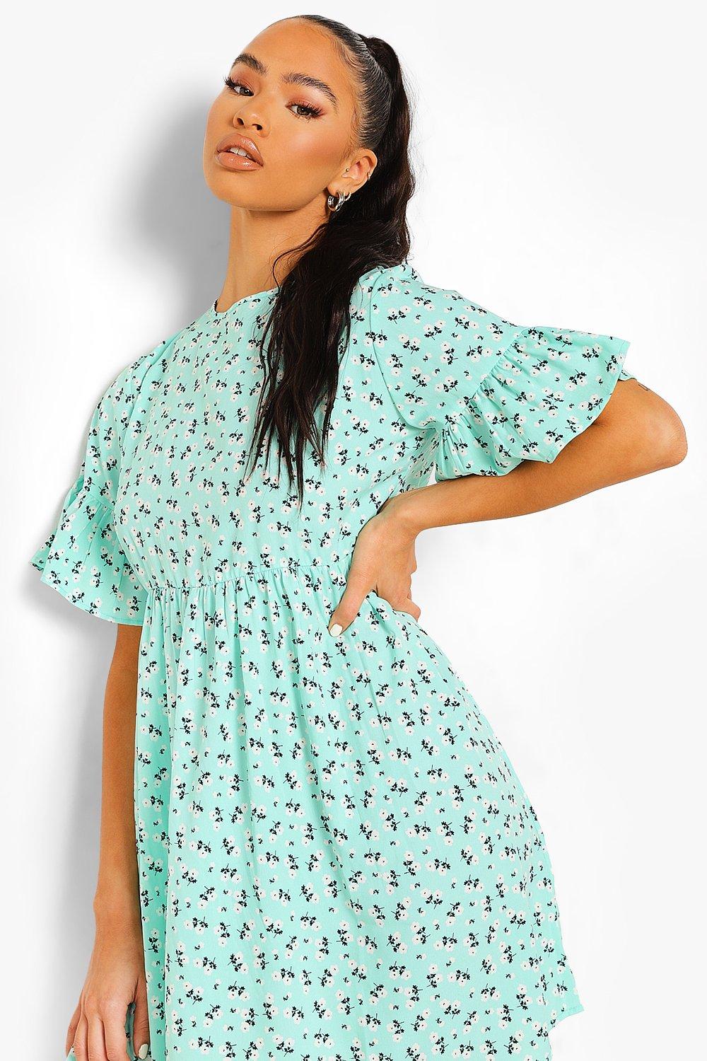 Woven Ditsy Floral Smock Dress boohoo UK